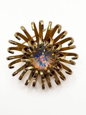 Sarah Coventry 1969 Mystic Blue Rivoli Brooch Vintage Gold Tone Statement Pin
